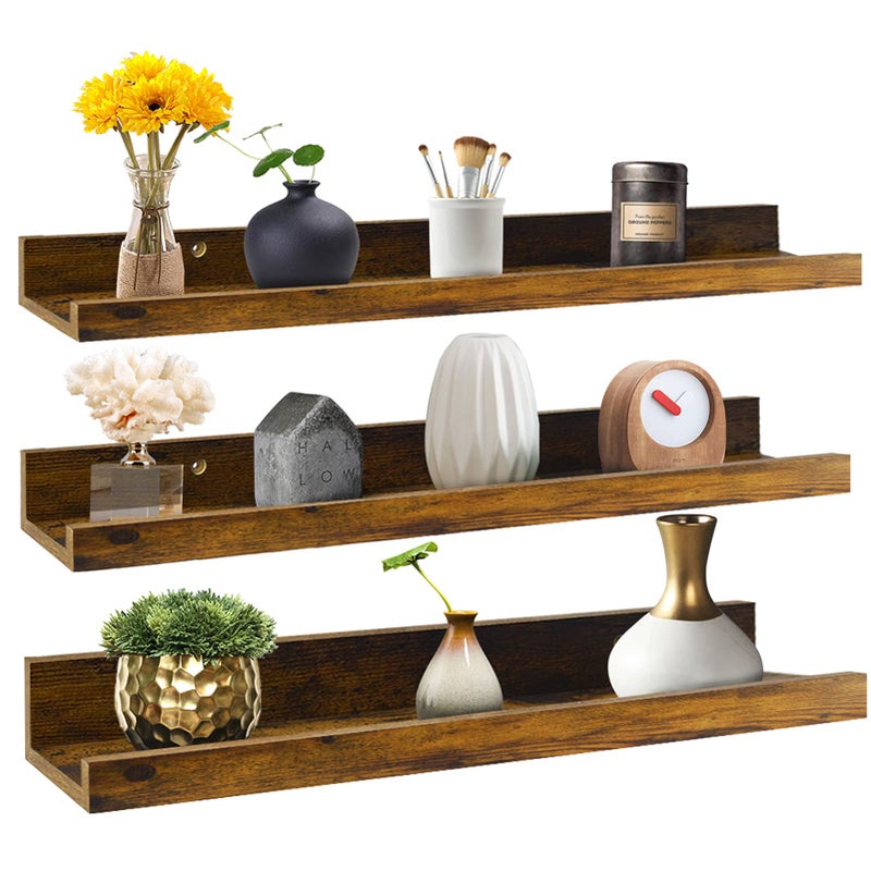 Giftgarden 24 Inch Floating Shelves Wall Mounted Set of 3, Rustic Large Wall Shelves Picture Ledge Shelf for Bedroom Living Room Bathroom Kitchen, 3 Different Sizes - Image 1